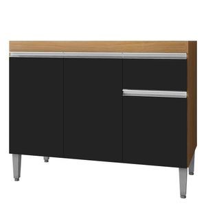 Balcão Pia Tatiane 118cm 3 Portas Amêndoa-preto Sem Tampo Ajl Móveis Amêndoa-preto