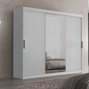Guarda Roupa Casal Vitor Premium 3pts Com Espelho Moderna Branco