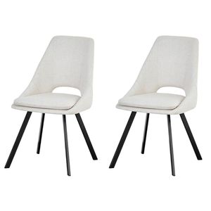 Kit 2 Cadeiras Nora Rivatti 48 Cm (largura) Estofado Em Tecido Off White Base Aço Preto Pintado à Pó