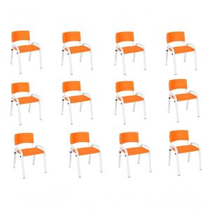 Kit 12 Cadeiras Infantil Iso, Escola, Base Branca Laranja