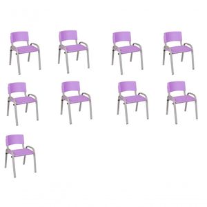 Kit 9 Cadeiras Infantil Iso, Escola, Base Cinza- Lilas