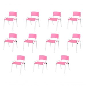 Kit 11 Cadeiras Infantil Iso, Escola, Base Branco Rosa