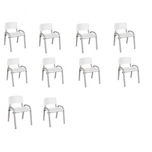 Kit 10 Cadeiras Infantil Iso, Escola, Base Cinza Branco