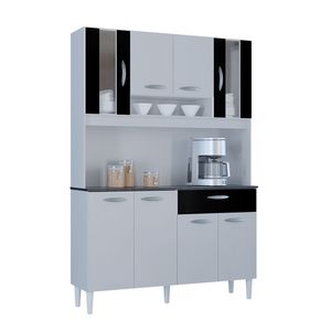 Kit Cozinha Coral 8 Portas 1 Gaveta 120 Cm Poquema Branco/preto