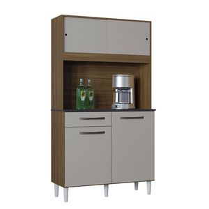 Kit Cozinha Grazi 4 Portas 1 Gaveta 90 Cm Poquema Castanho/off White
