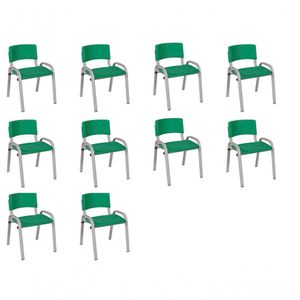 Kit 10 Cadeiras Infantil Iso Escola Base Cinza verde Escuro
