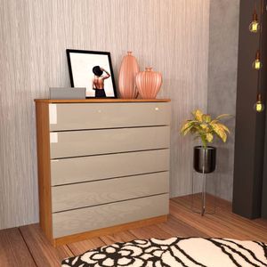 Cômoda Para Quarto Solteiro 5 Gavetas - Premium -cinamomo-off White - Tcil Móveis