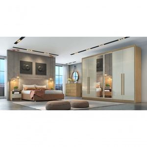Guarda Roupa Casal Com Espelho 6 Portas 8 Gavetas - Livorno-cumaru-fendi - Móveis Novo Horizonte