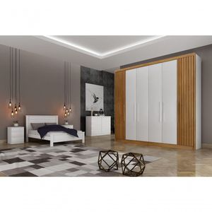 Guarda Roupa Casal 6 Portas 6 Gavetas - Granada Ripado-branco - Móveis Novo Horizonte