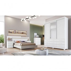 Guarda Roupa Solteiro Com Espelho 3 Portas 9 Gavetas - Buriti-branco - Móveis Novo Horizonte
