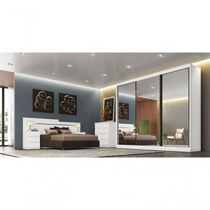 Guarda Roupa Casal Com Espelho 3 Portas De Correr 4 Gavetas - Londres-branco - Móveis Novo Horizonte