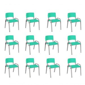 Kit 12 Cadeiras Infantil Iso, Escola, Base Cinza Verde água