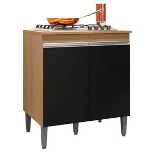 Balcão Para Cooktop De 4 E 5 Bocas Com Tampo Andréia - Ajl Móveis Amêndoa / Preto