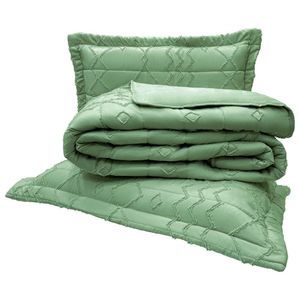 Kit Cobre Leito Colcha Stylo Queen Dupla Face 3 Peças - Verde - 100% Poliéster