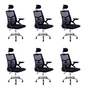 Kit 6 Cadeiras Escritório Executiva Diretor Relax Ergonômica Com Apoio De Cabeça