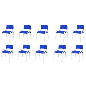 Kit 10 Cadeiras Infantil Iso, Escola, Base Branco azul
