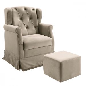Poltrona De Amamentação Balanço Puff Ternura Suede Bege Bege