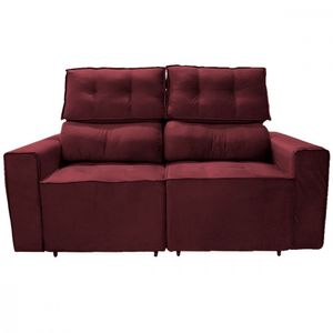 Sofá Para Sala Reclinavel Estofado Price 180cm Veludo Vinho