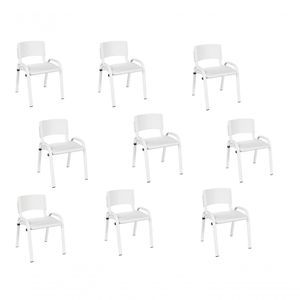 Kit 9 Cadeiras Infantil Iso, Escola, Base Branco- Branco