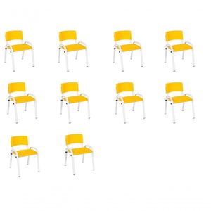 Kit 10 Cadeiras Infantil Iso, Escola, Base Branco-amarelo