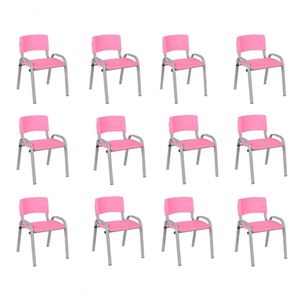 Kit 12 Cadeiras Infantil Iso, Escola, Base Cinza- Rosa