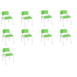 Kit 9 Cadeiras Infantil Iso, Escola, Base Branco- Verde Claro