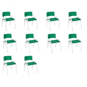 Kit 10 Cadeiras Infantil Iso, Escola, Base Branco-verde Escuro