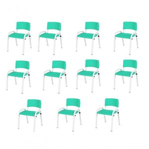 Kit 11 Cadeiras Infantil Iso, Escola, Base Branco- Verde água