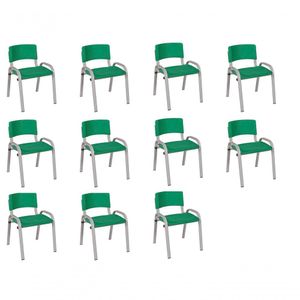 Kit 11 Cadeiras Infantil Iso, Escola, Base Cinza-verde Escuro