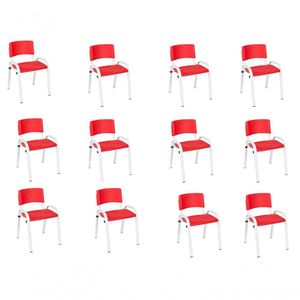 Kit 12 Cadeiras Infantil Iso, Escola, Base Branca- Vermelho