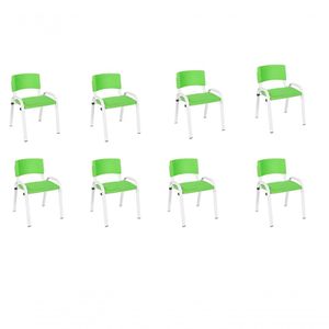 Kit 8 Cadeiras Infantil Iso, Escola, Base Branco- Verde Claro