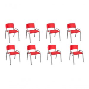 Kit 8 Cadeiras Infantil Iso, Escola, Base Cinza-vermelho