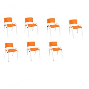 Kit 7 Cadeiras Infantil Iso, Escola, Base Branco-laranja