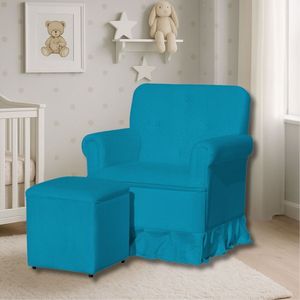 Poltrona De Amamentação Mamãe Beatrice Balanço E Puff Suede Suede Azul Turquesa