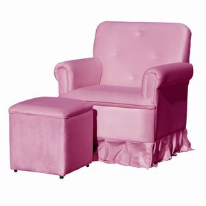 Poltrona Para Amamentação Balanço E Puff Antonela Veludo Veludo Rosa Chiclete