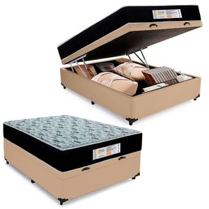 Cama Box Baú Casal Sintético + Colchão Molas Ensacadas Sereneprime Sonnolux 138x188x69 Cor:bege