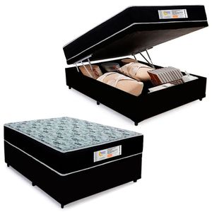 Cama Box Baú Casal Sintético + Colchão Molas Ensacadas Sereneprime Sonnolux 138x188x69 Preto