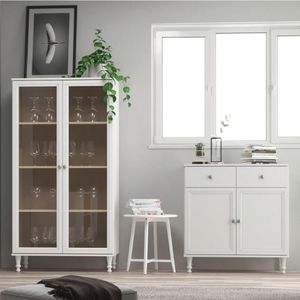 Aparador 2 Gavetas 2 Portas + Cristaleira Ditália 2 Portas R-629 E-957 Branco