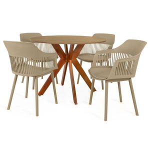 Conjunto Mesa De Jantar Redonda Marci 100cm Natural Com 4 Cadeiras Marcela - Nude Escuro