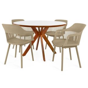 Conjunto Mesa De Jantar Redonda Marci Premium 120cm Branca Com 4 Cadeiras Marcela - Nude Escuro