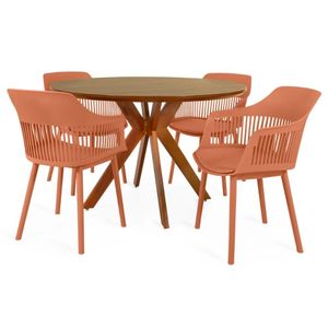Conjunto Mesa De Jantar Redonda Marci Premium 120cm Natural Com 4 Cadeiras Marcela - Marrom