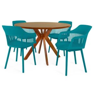 Conjunto Mesa De Jantar Redonda Marci Premium 120cm Natural Com 4 Cadeiras Marcela - Turquesa