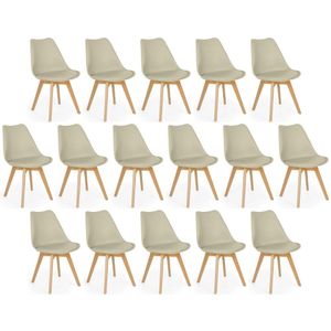 Conjunto 16 Cadeiras De Jantar Eames Wood Leda Design Estofada - Nude