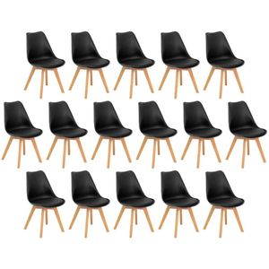 Conjunto 16 Cadeiras De Jantar Eames Wood Leda Design Estofada - Preto