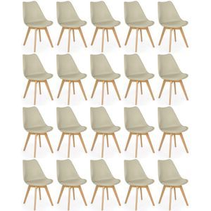 Conjunto 20 Cadeiras De Jantar Eames Wood Leda Design Estofada - Nude