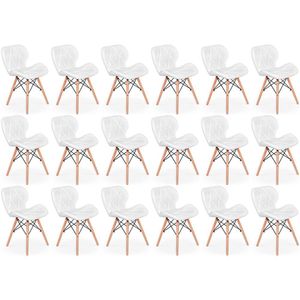 Kit 18 Cadeiras De Jantar Charles Eames Slim Wood Estofada - Branco