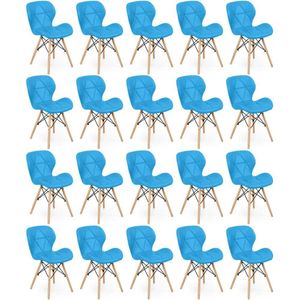 Kit 20 Cadeiras De Jantar Charles Eames Slim Wood Estofada - Azul