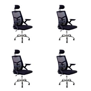Kit 4 Cadeiras Escritório Executiva Diretor Relax Ergonômica Com Apoio De Cabeça
