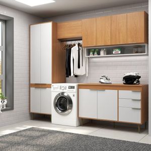 Lavanderia Modulada 4 Peças, Aéreo 120cm, Aéreo 80cm, Balcão 120cm E Armário 4 Portas Branco