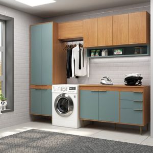 Lavanderia Modulada 4 Peças, Aéreo 120cm, Aéreo 80cm, Balcão 120cm E Armário 4 Portas Xingu/grey